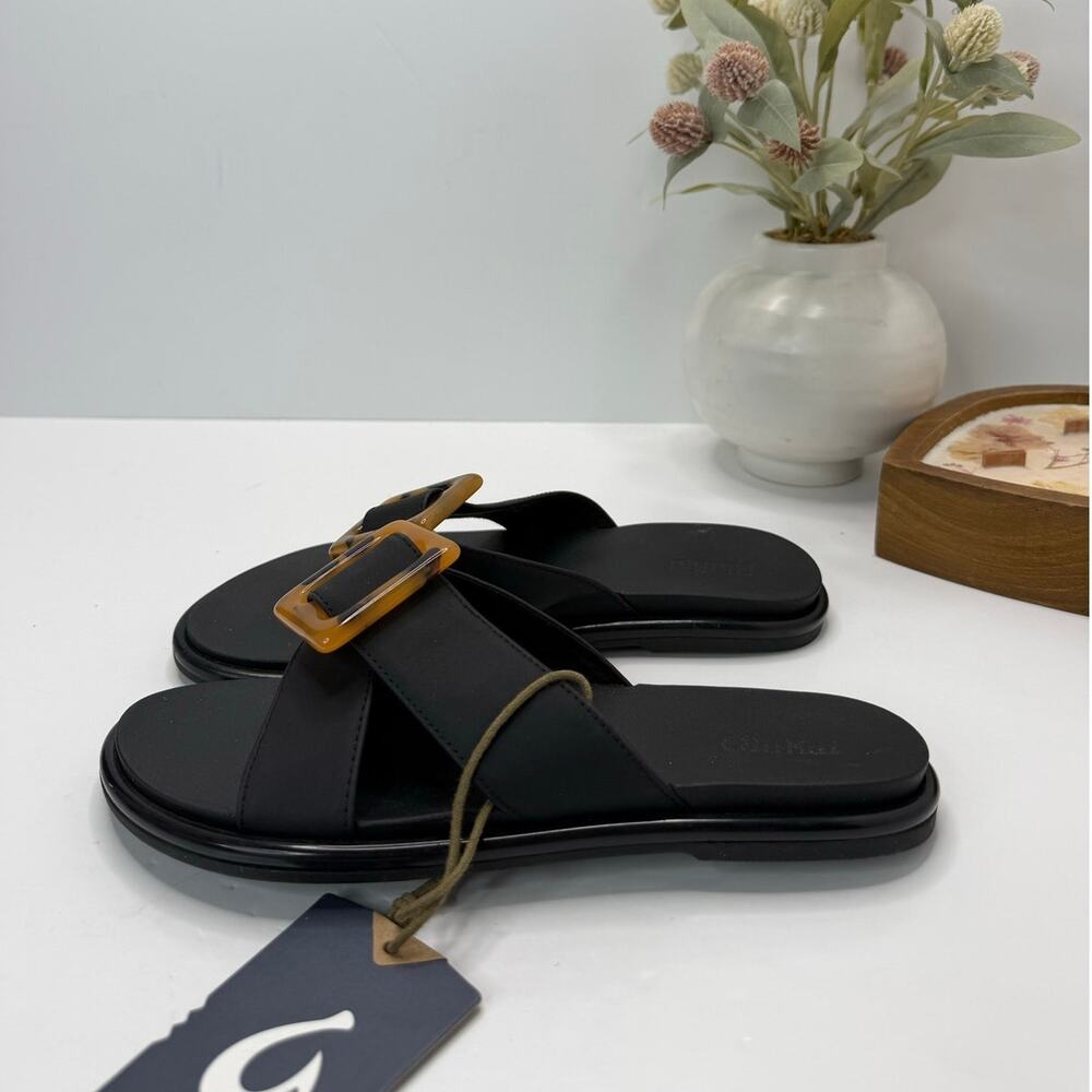 Olukai La'l Tortoise Shell Embellished Slide Sandals Black 20511-4040 Women 7